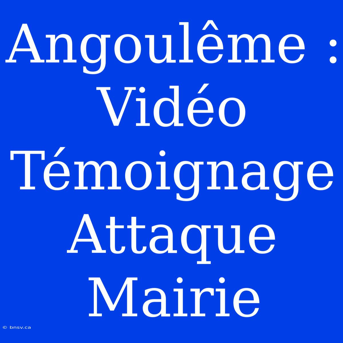 Angoulême : Vidéo Témoignage Attaque Mairie