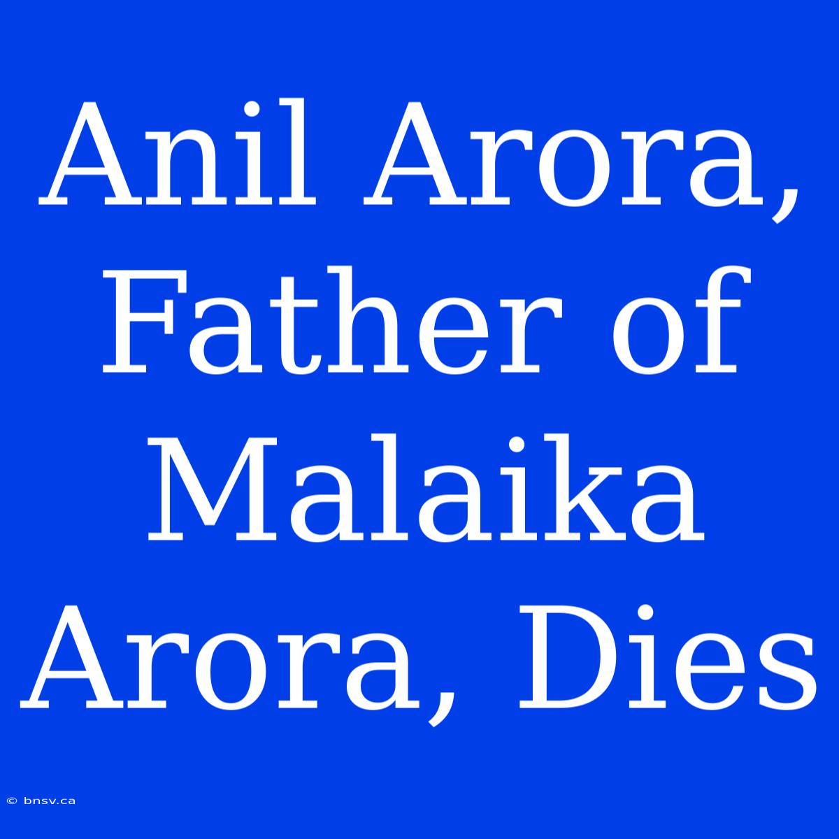 Anil Arora, Father Of Malaika Arora, Dies