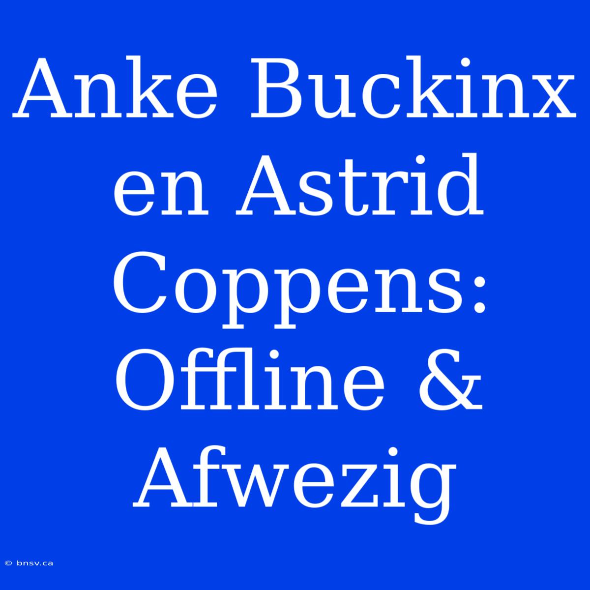 Anke Buckinx En Astrid Coppens: Offline & Afwezig