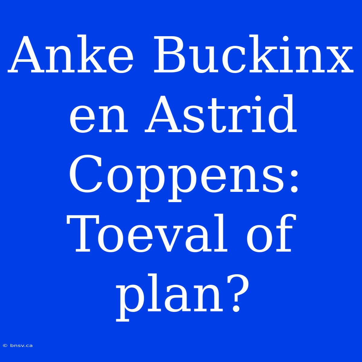 Anke Buckinx En Astrid Coppens: Toeval Of Plan?