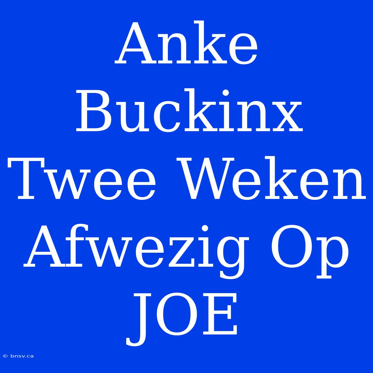 Anke Buckinx Twee Weken Afwezig Op JOE