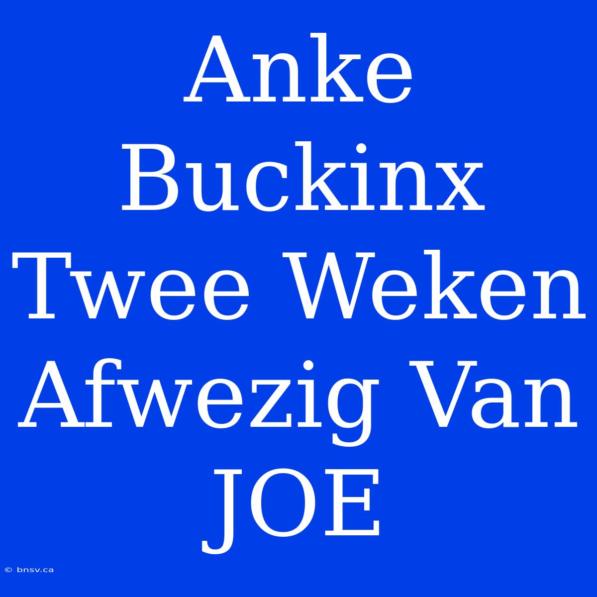 Anke Buckinx Twee Weken Afwezig Van JOE