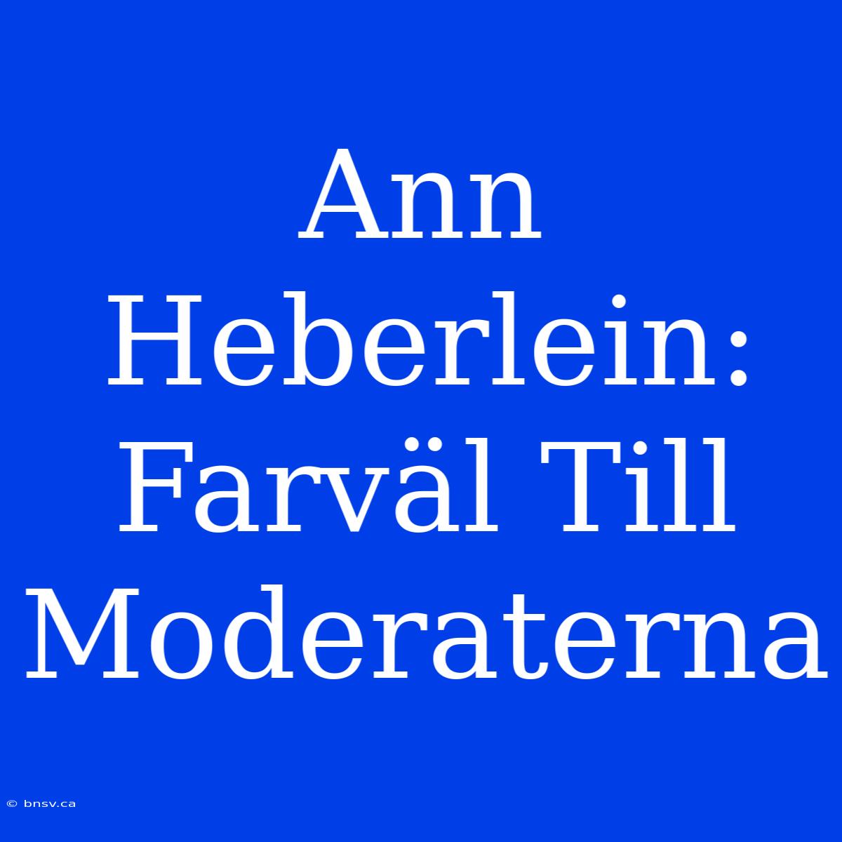 Ann Heberlein: Farväl Till Moderaterna