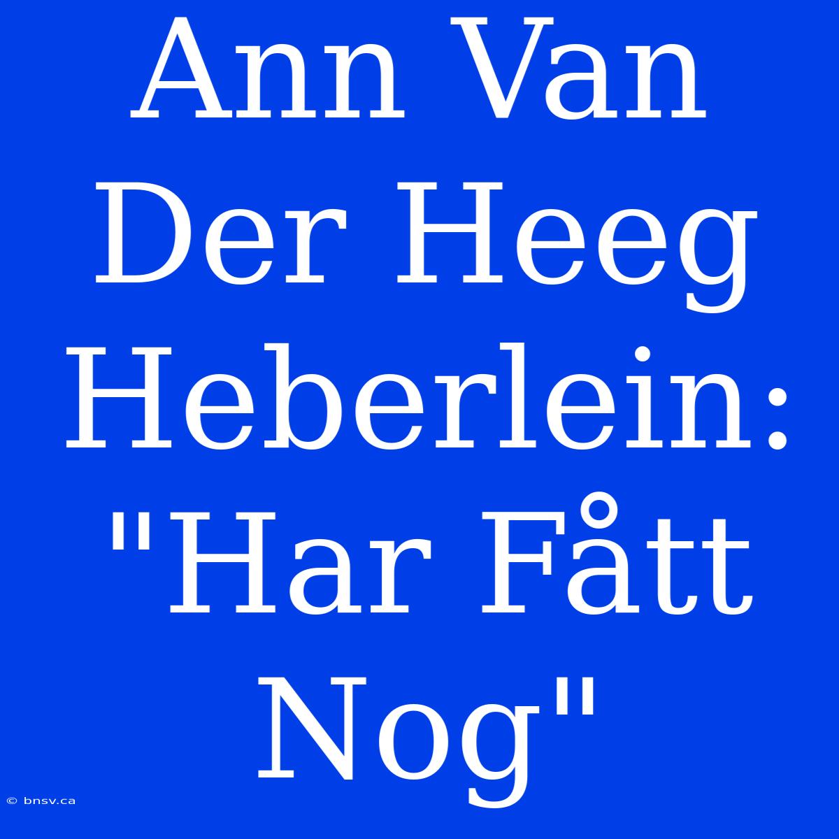 Ann Van Der Heeg Heberlein: 