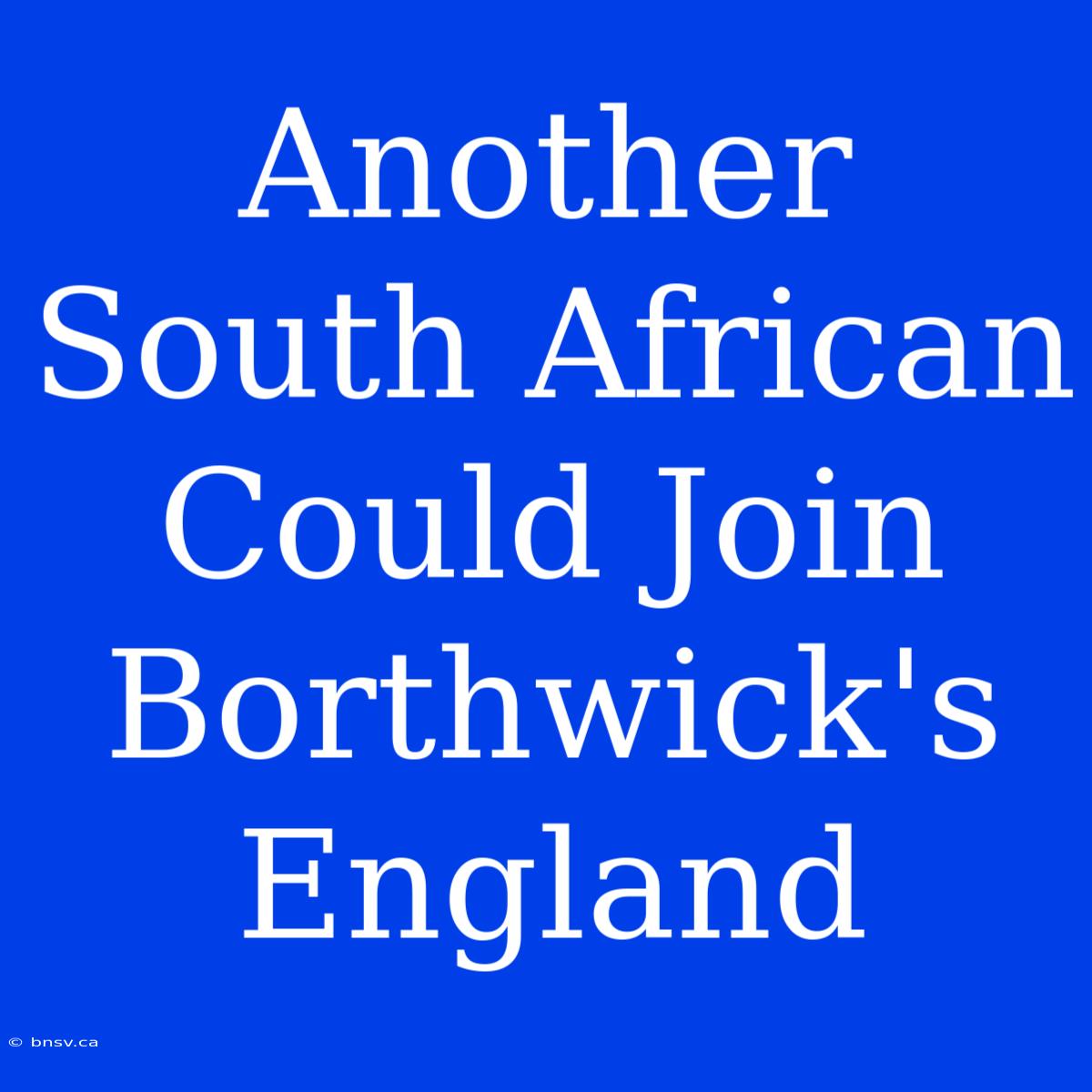 Another South African Could Join Borthwick's England