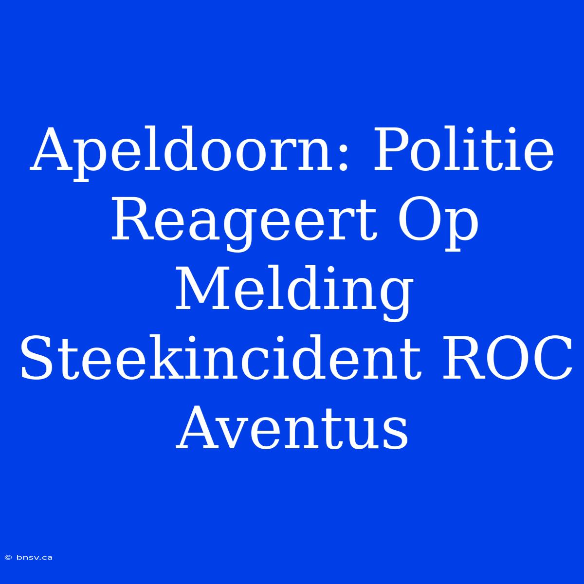 Apeldoorn: Politie Reageert Op Melding Steekincident ROC Aventus