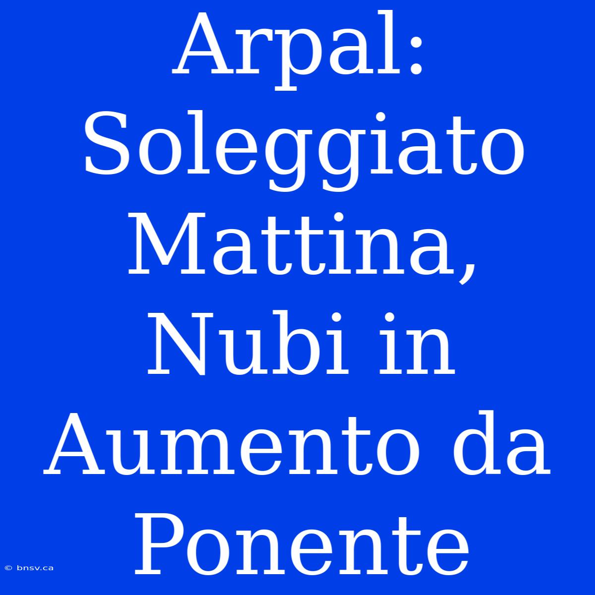 Arpal: Soleggiato Mattina, Nubi In Aumento Da Ponente