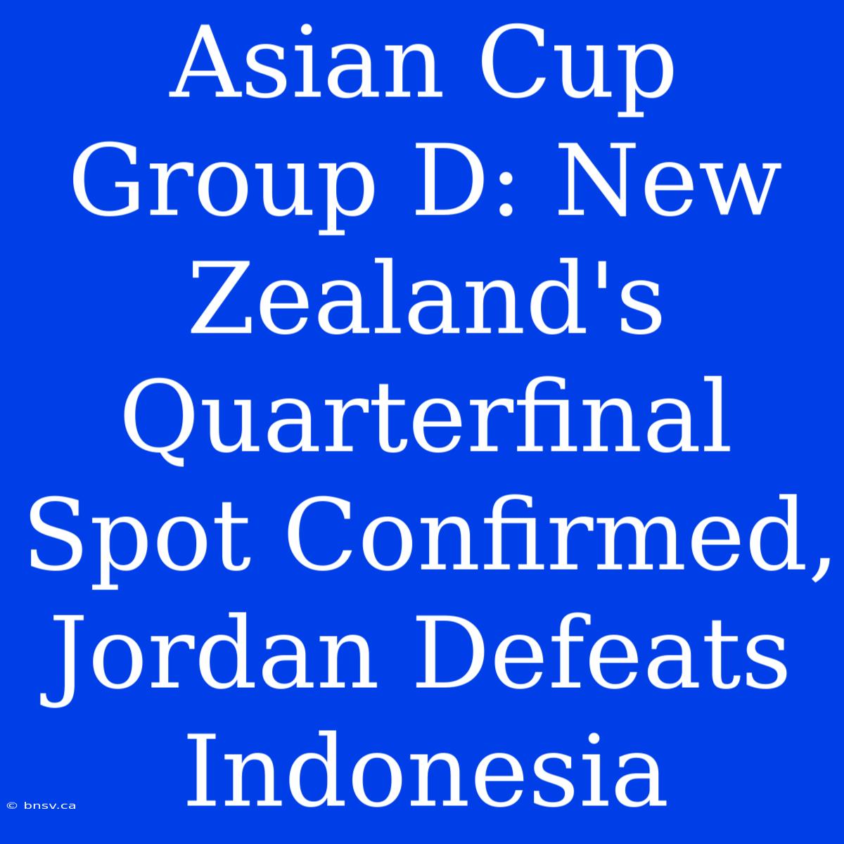 Asian Cup Group D: New Zealand's Quarterfinal Spot Confirmed, Jordan Defeats Indonesia