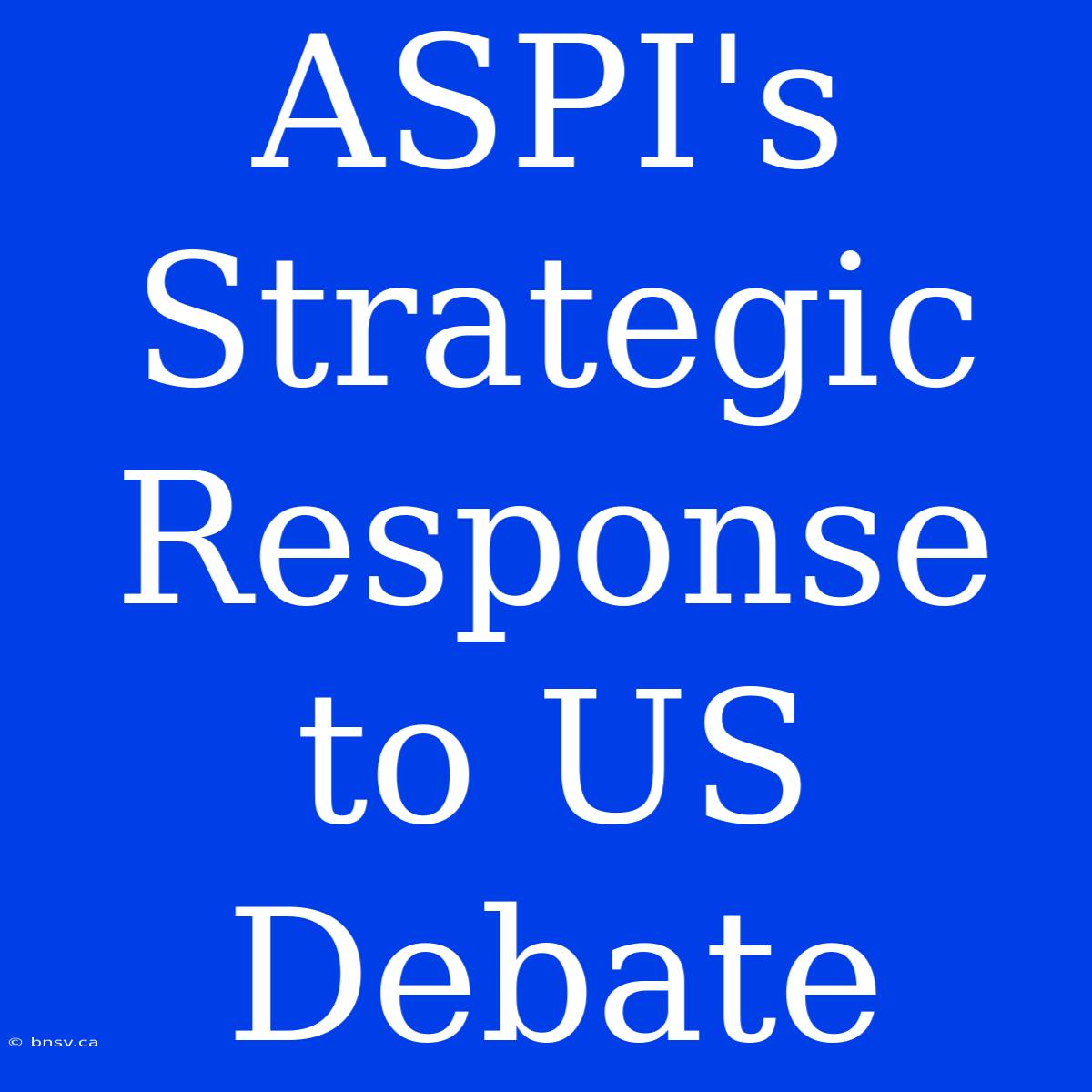 ASPI's Strategic Response To US Debate