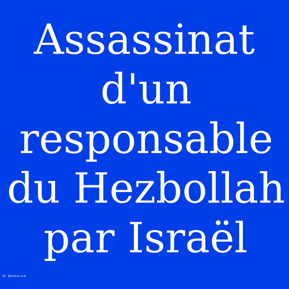 Assassinat D'un Responsable Du Hezbollah Par Israël