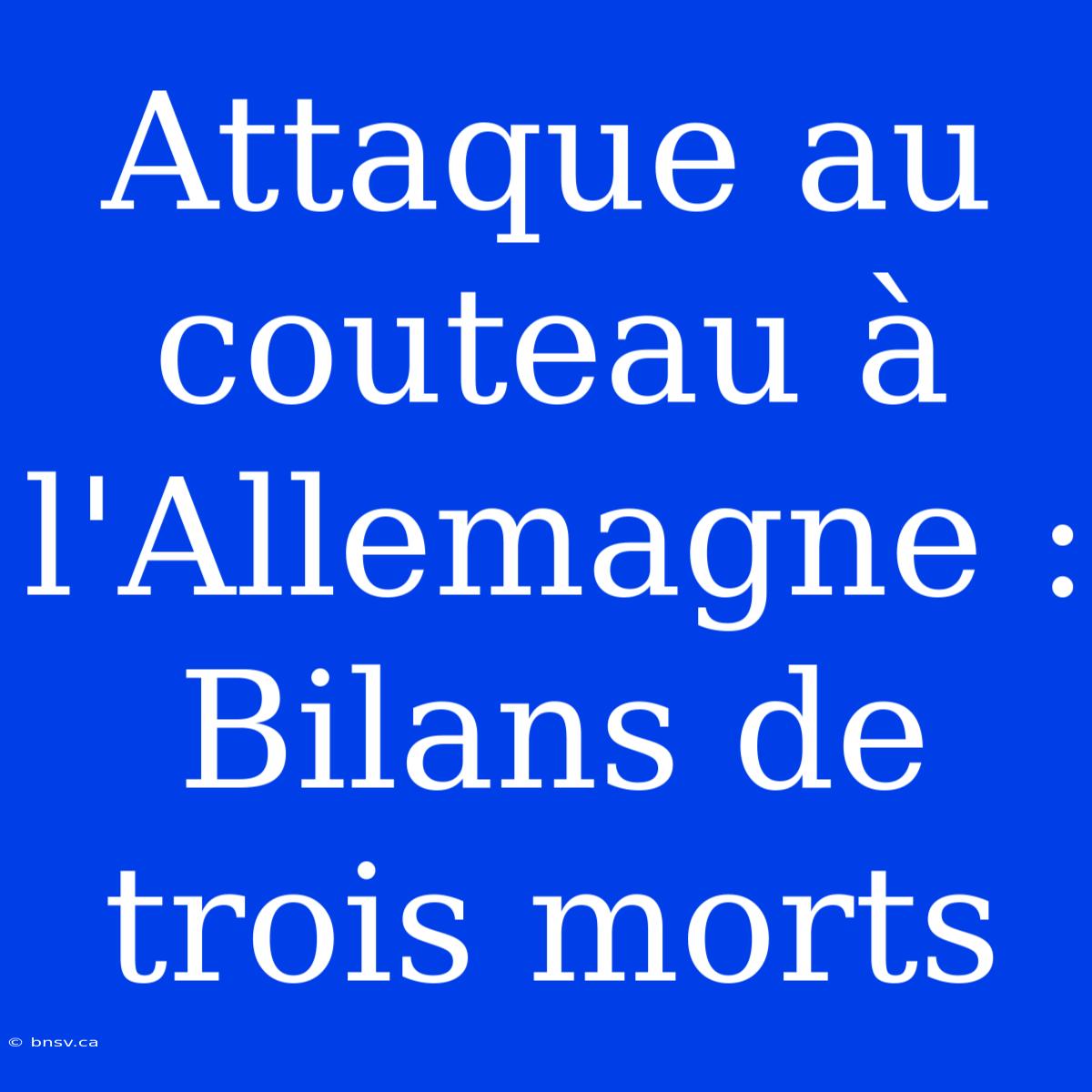 Attaque Au Couteau À L'Allemagne : Bilans De Trois Morts