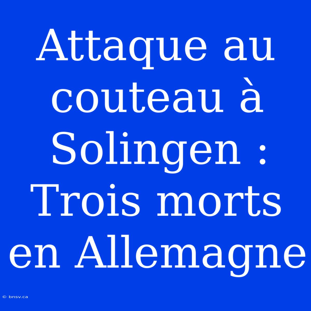 Attaque Au Couteau À Solingen : Trois Morts En Allemagne