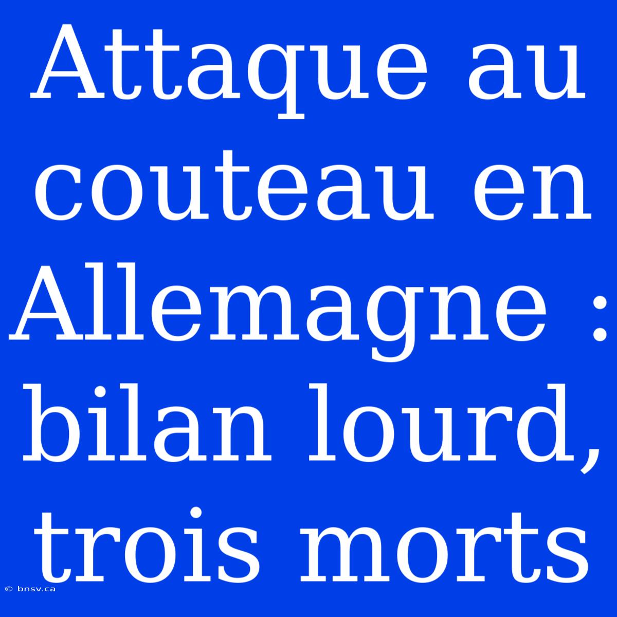 Attaque Au Couteau En Allemagne : Bilan Lourd, Trois Morts