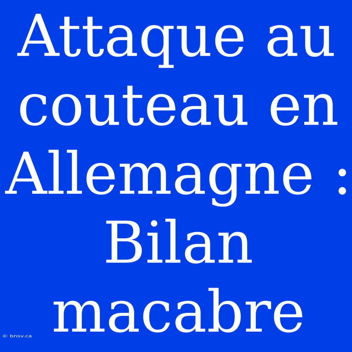 Attaque Au Couteau En Allemagne : Bilan Macabre