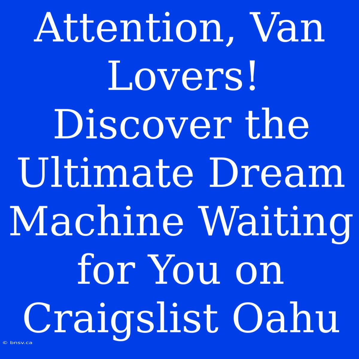 Attention, Van Lovers! Discover The Ultimate Dream Machine Waiting For You On Craigslist Oahu