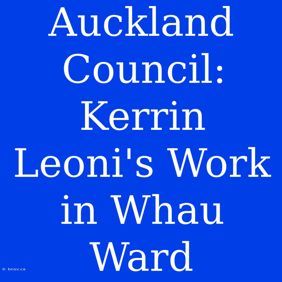 Auckland Council: Kerrin Leoni's Work In Whau Ward