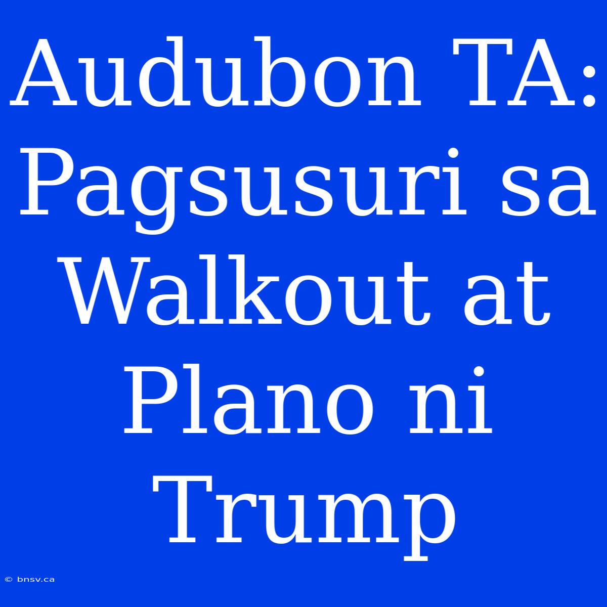 Audubon TA: Pagsusuri Sa Walkout At Plano Ni Trump