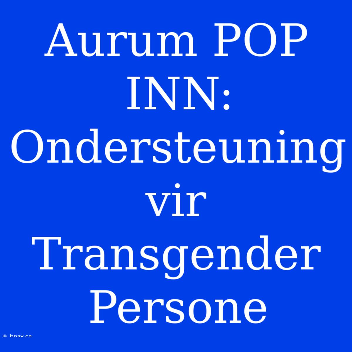 Aurum POP INN: Ondersteuning Vir Transgender Persone