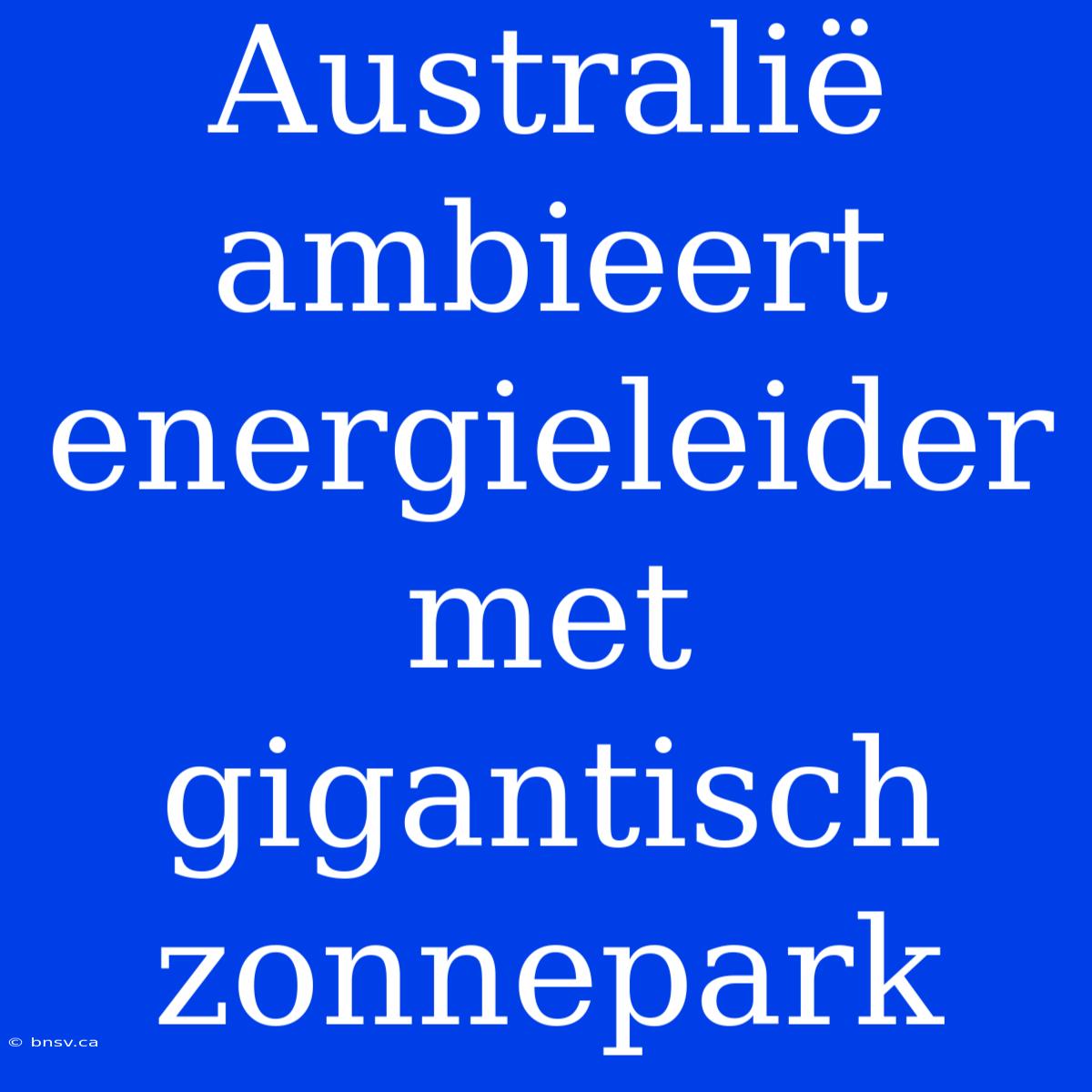 Australië Ambieert Energieleider Met Gigantisch Zonnepark