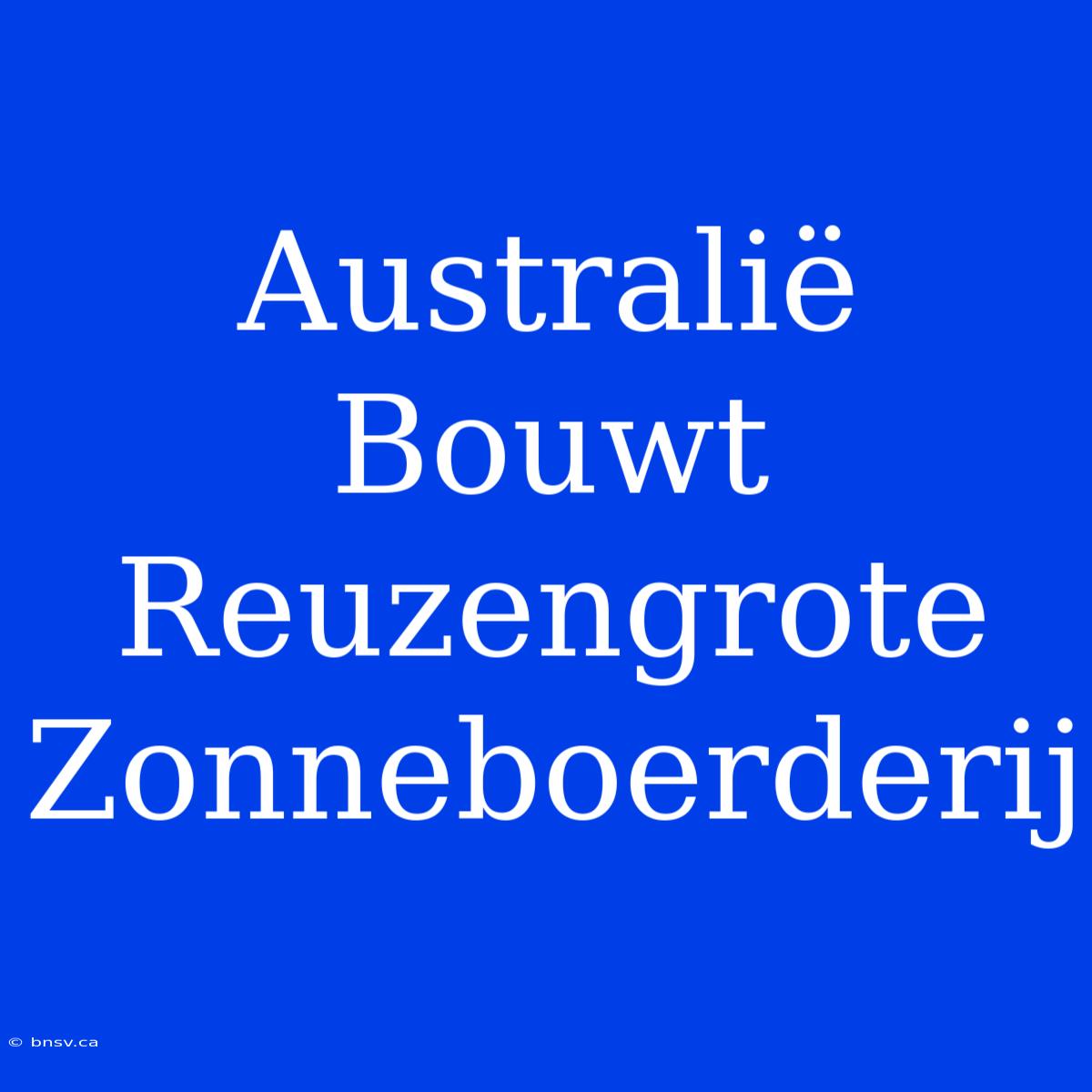 Australië Bouwt Reuzengrote Zonneboerderij