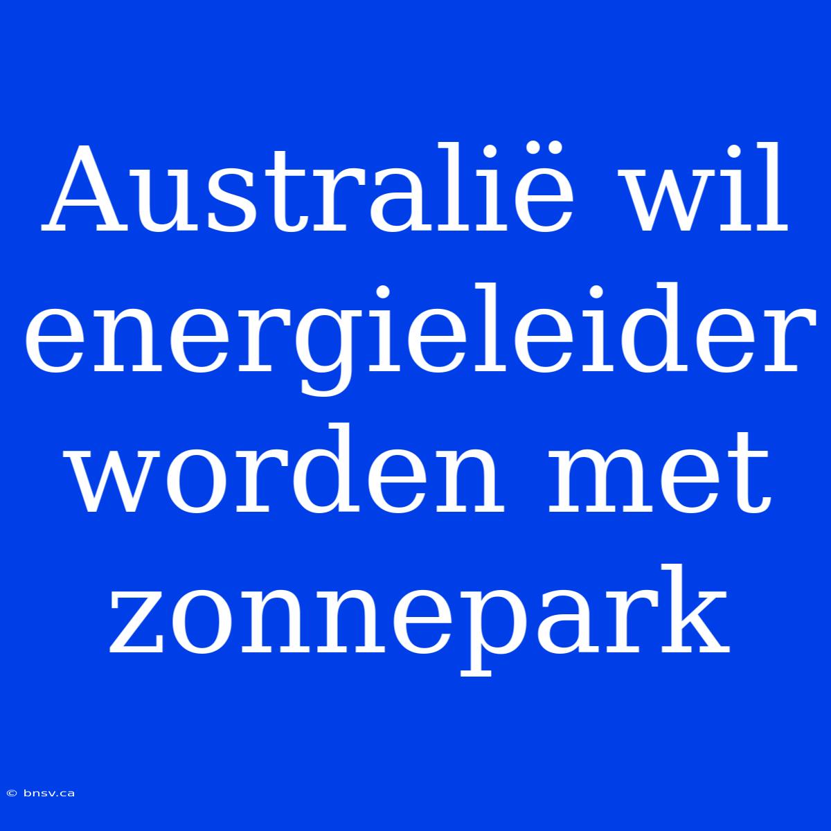 Australië Wil Energieleider Worden Met Zonnepark