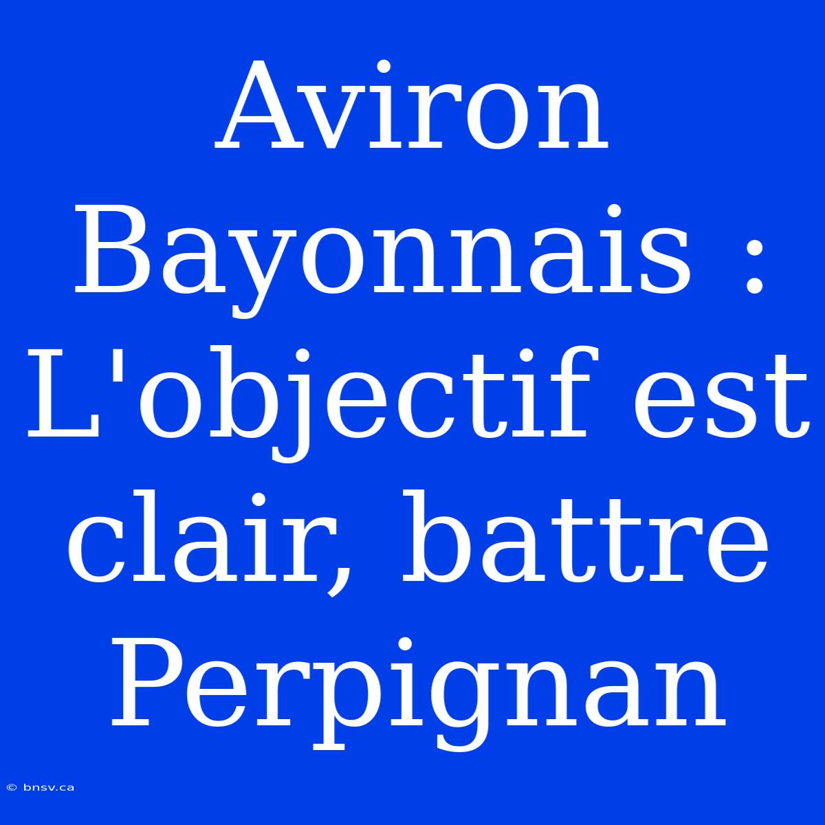 Aviron Bayonnais : L'objectif Est Clair, Battre Perpignan