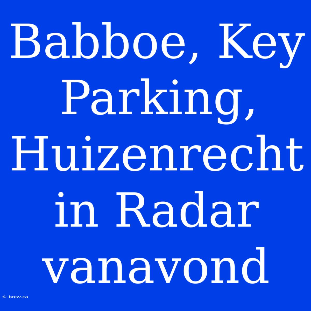 Babboe, Key Parking, Huizenrecht In Radar Vanavond