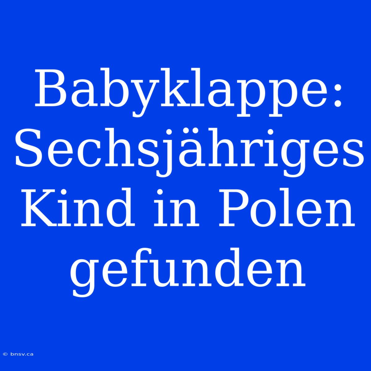 Babyklappe: Sechsjähriges Kind In Polen Gefunden