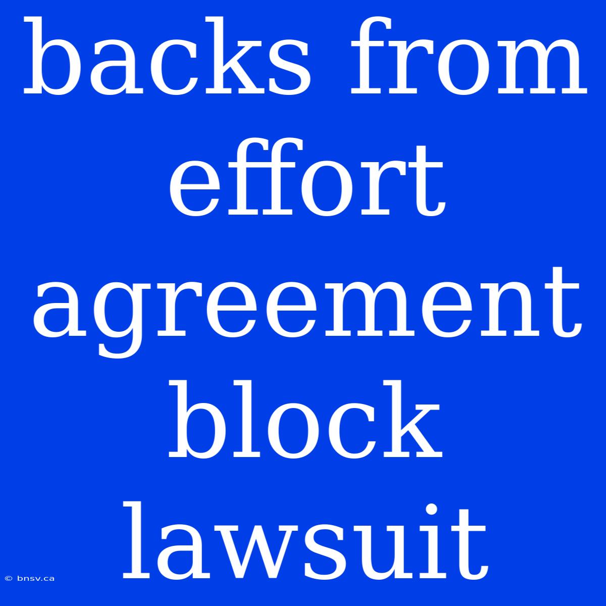 Backs From Effort Agreement Block Lawsuit