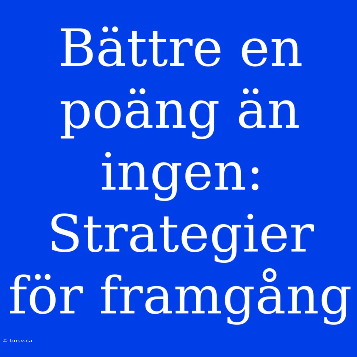 Bättre En Poäng Än Ingen: Strategier För Framgång