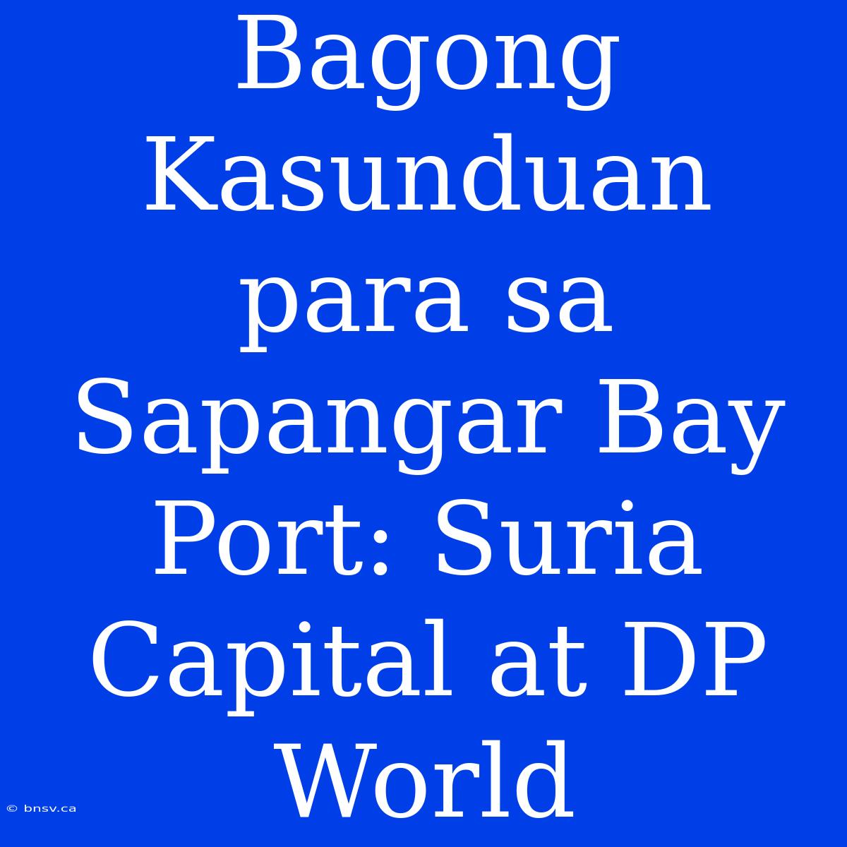 Bagong Kasunduan Para Sa Sapangar Bay Port: Suria Capital At DP World