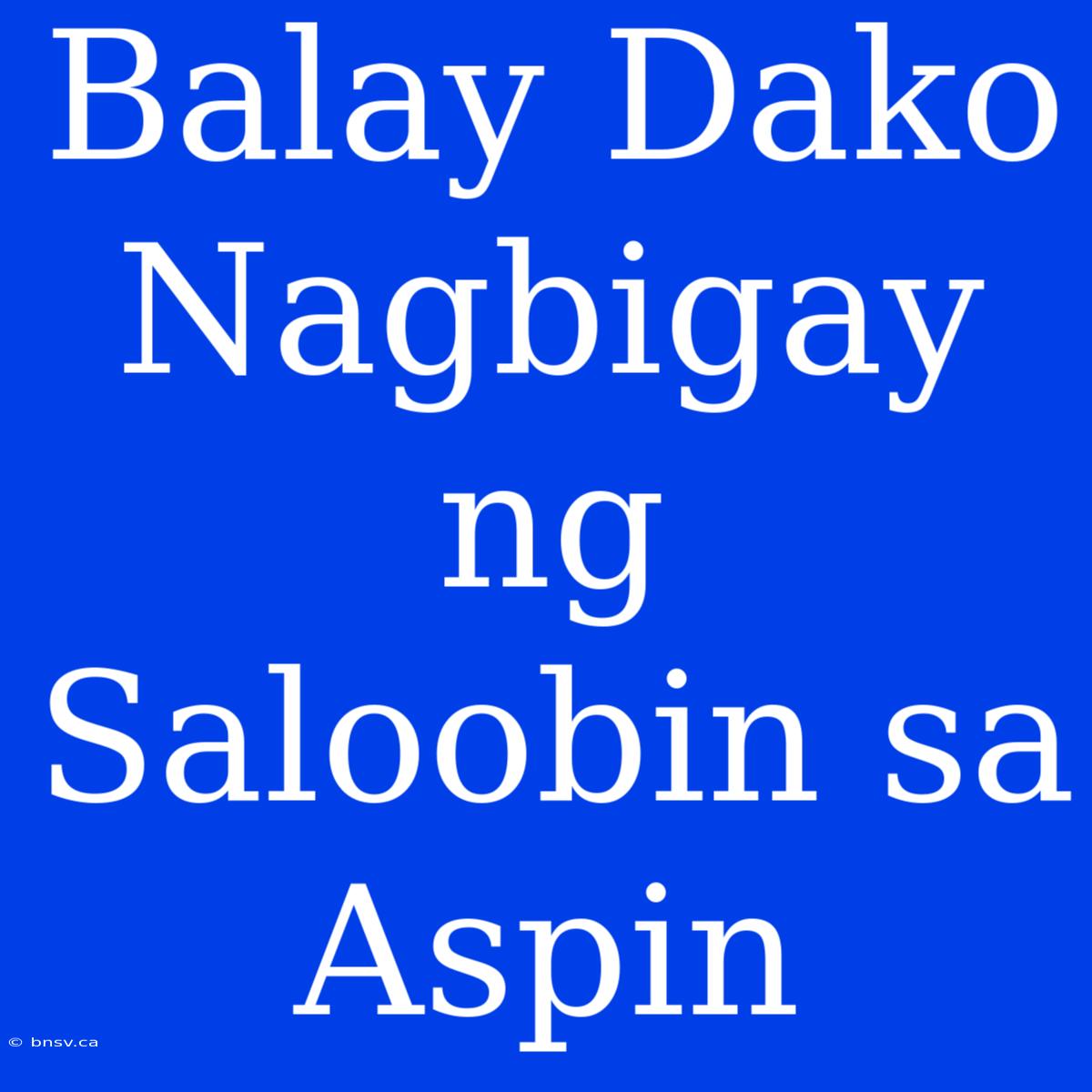 Balay Dako Nagbigay Ng Saloobin Sa Aspin