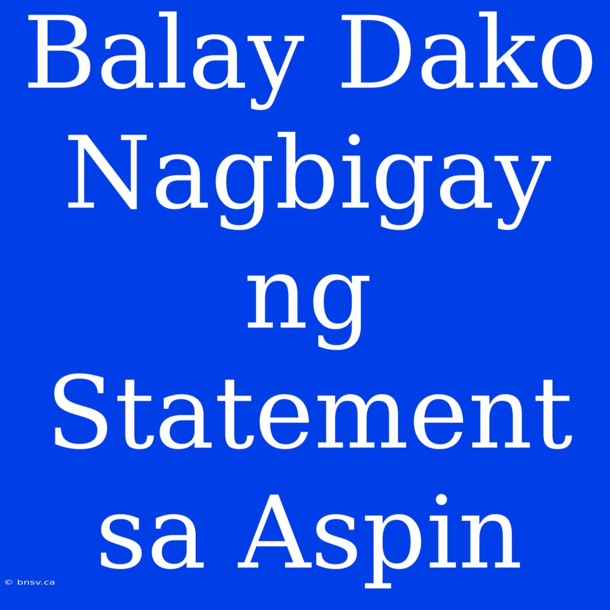 Balay Dako Nagbigay Ng Statement Sa Aspin