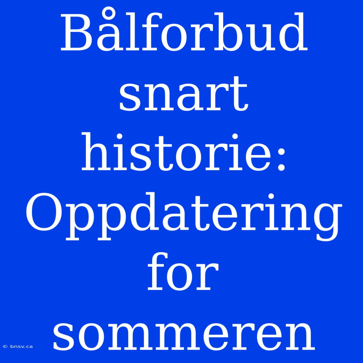 Bålforbud Snart Historie: Oppdatering For Sommeren