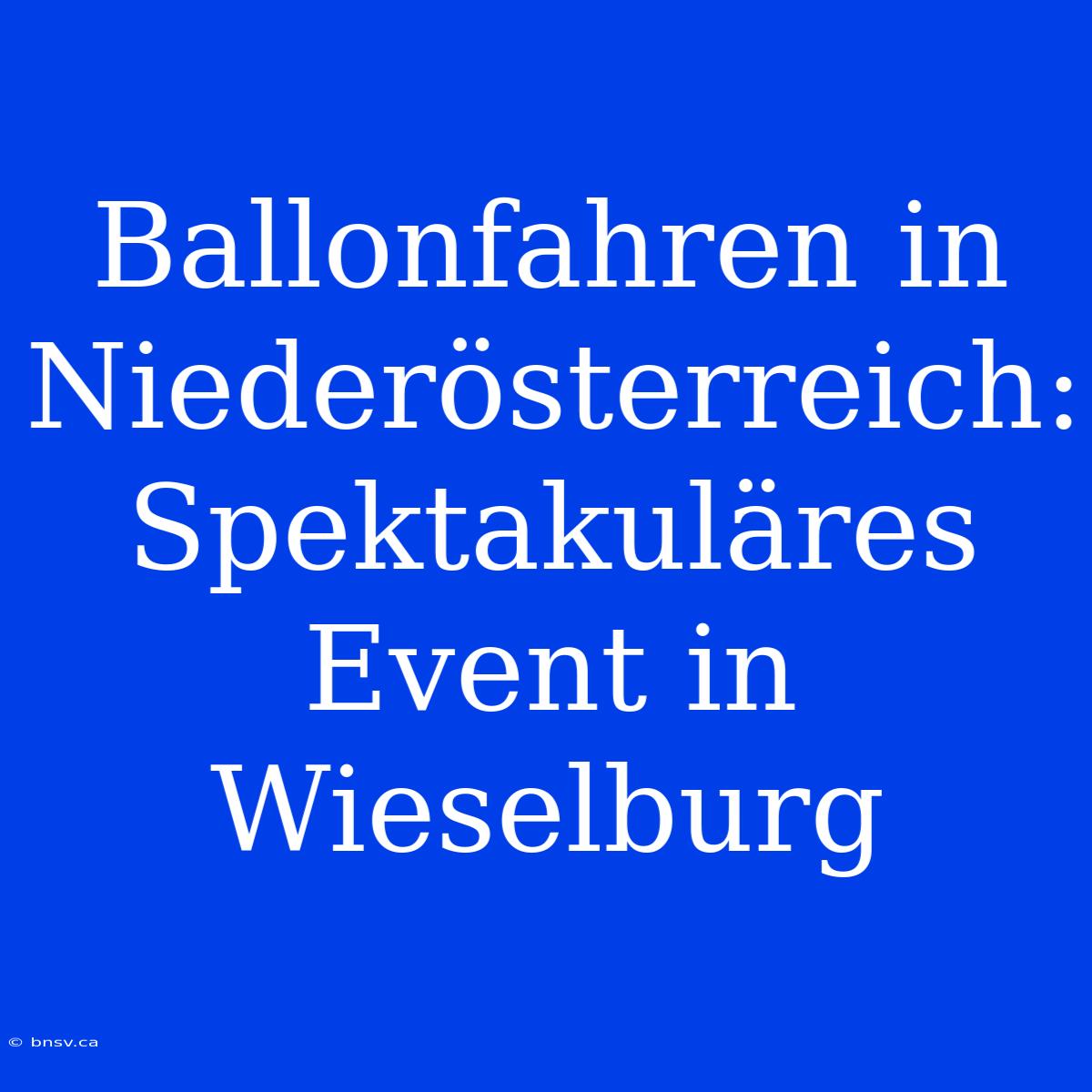 Ballonfahren In Niederösterreich: Spektakuläres Event In Wieselburg