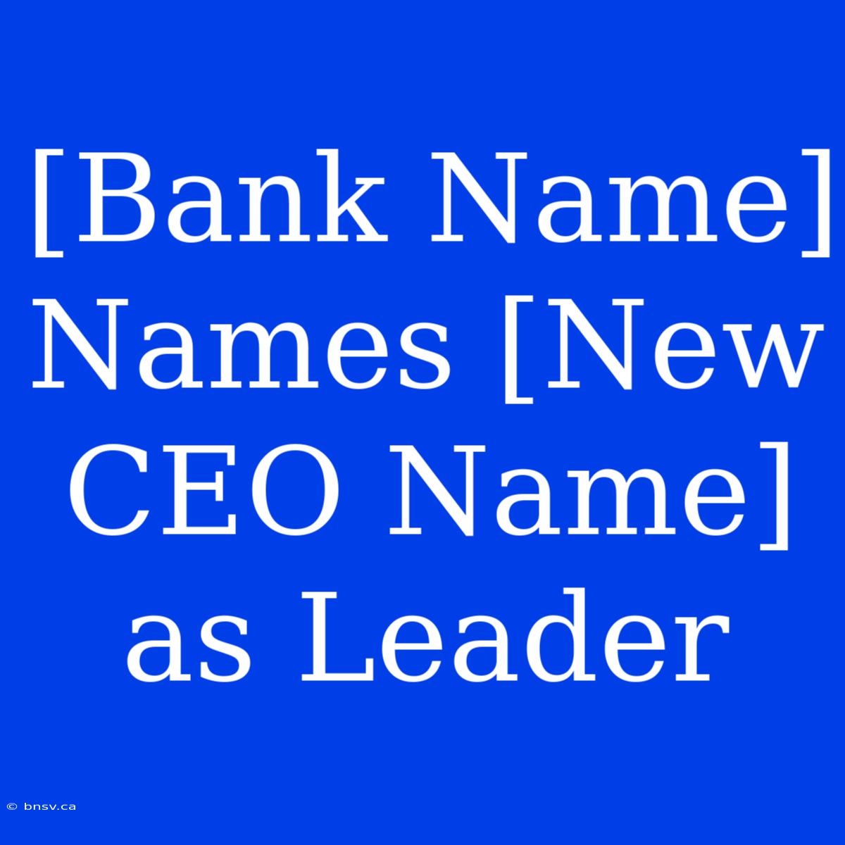 [Bank Name] Names [New CEO Name] As Leader