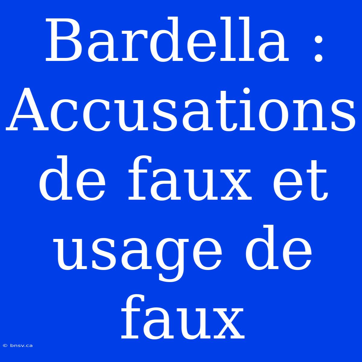 Bardella : Accusations De Faux Et Usage De Faux