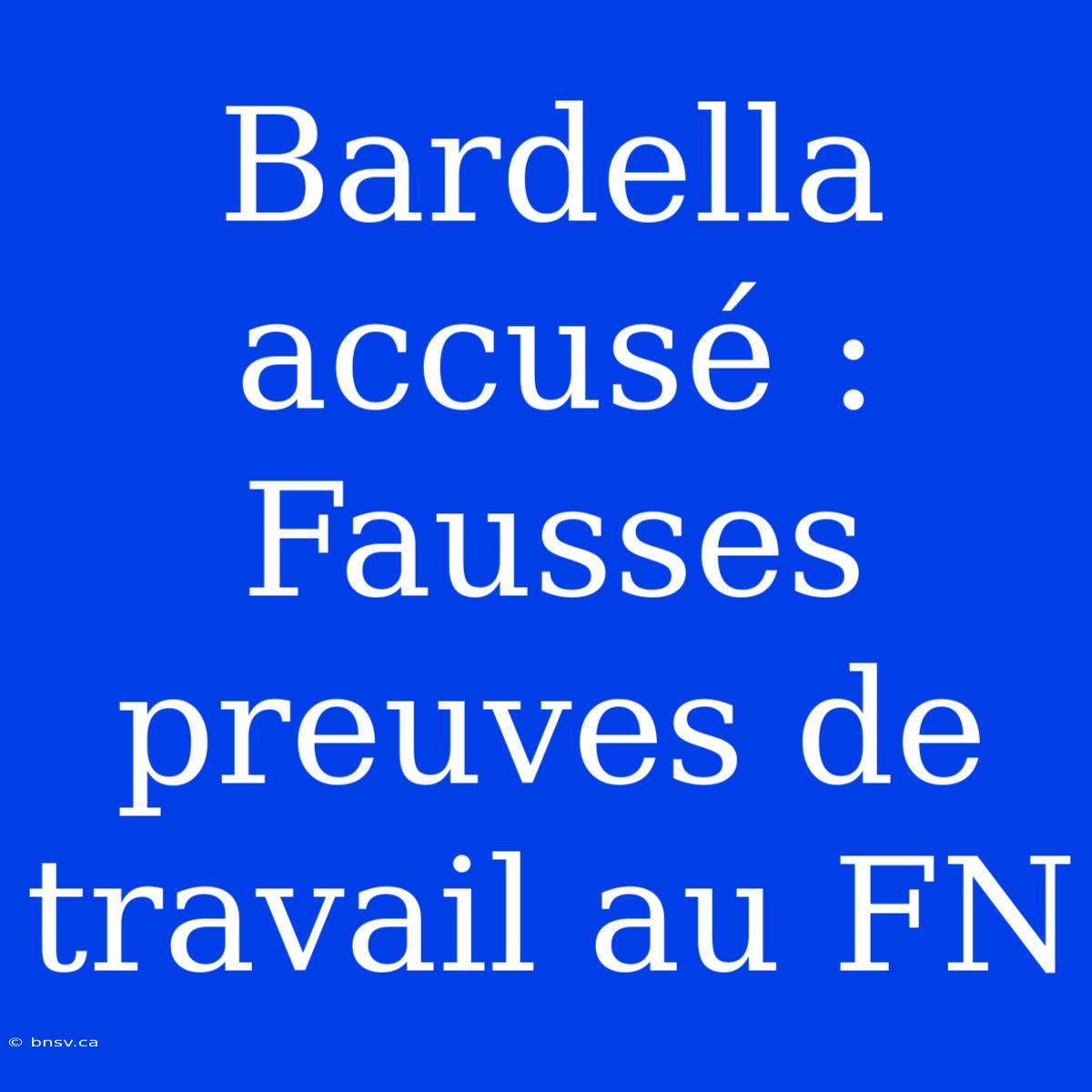 Bardella Accusé : Fausses Preuves De Travail Au FN