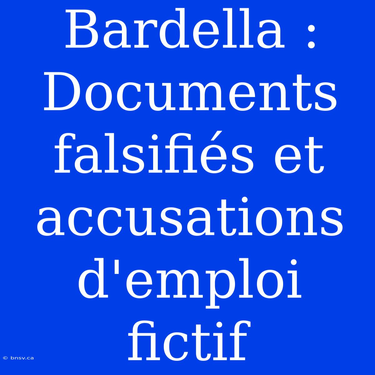 Bardella : Documents Falsifiés Et Accusations D'emploi Fictif