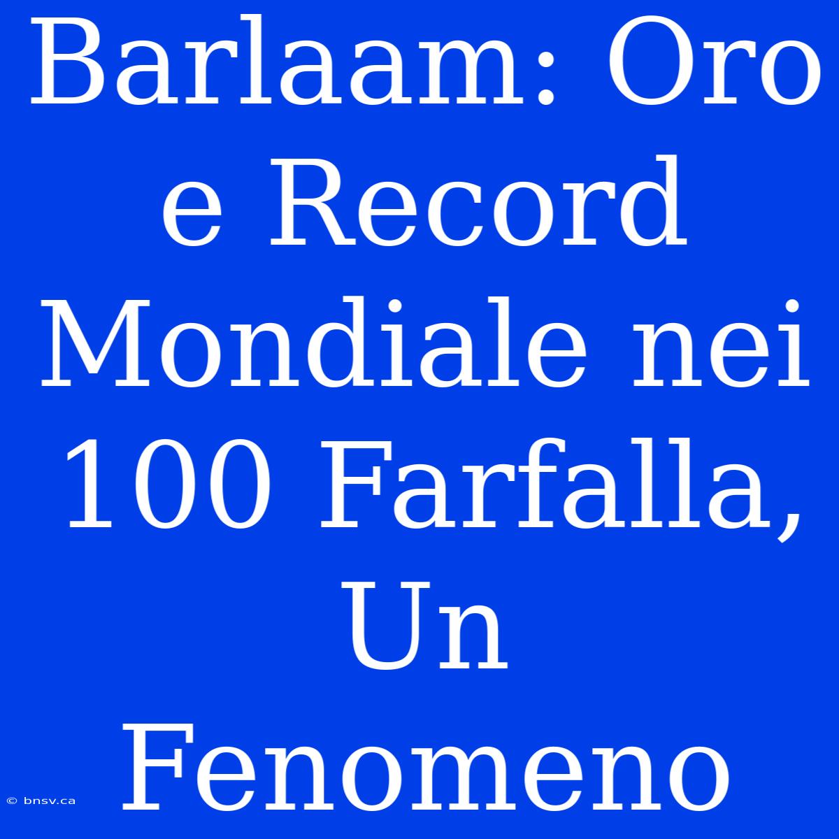 Barlaam: Oro E Record Mondiale Nei 100 Farfalla, Un Fenomeno