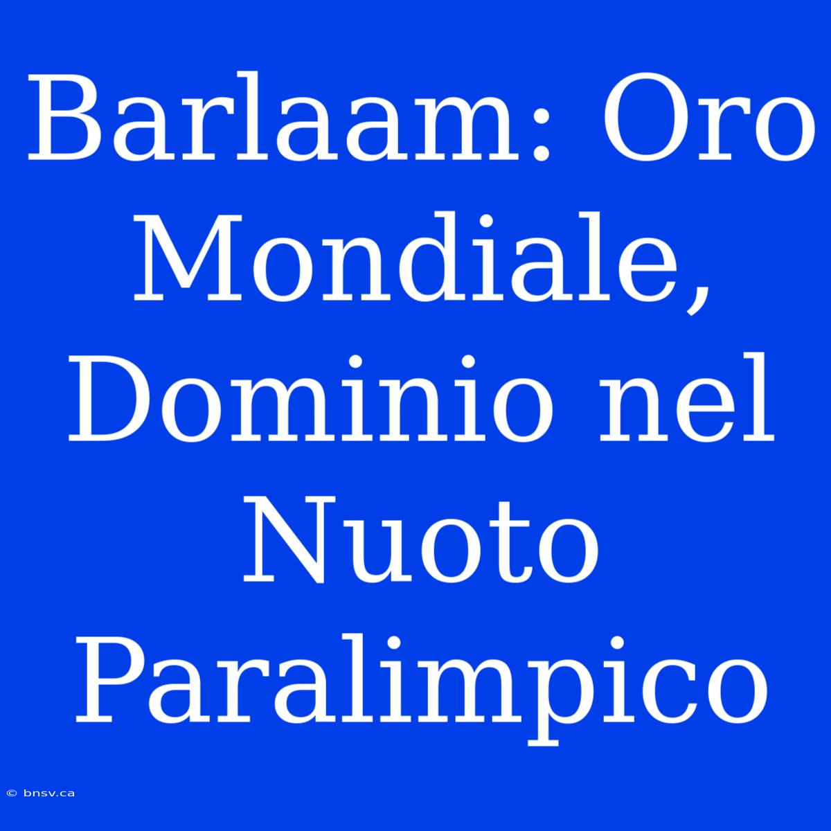 Barlaam: Oro Mondiale, Dominio Nel Nuoto Paralimpico