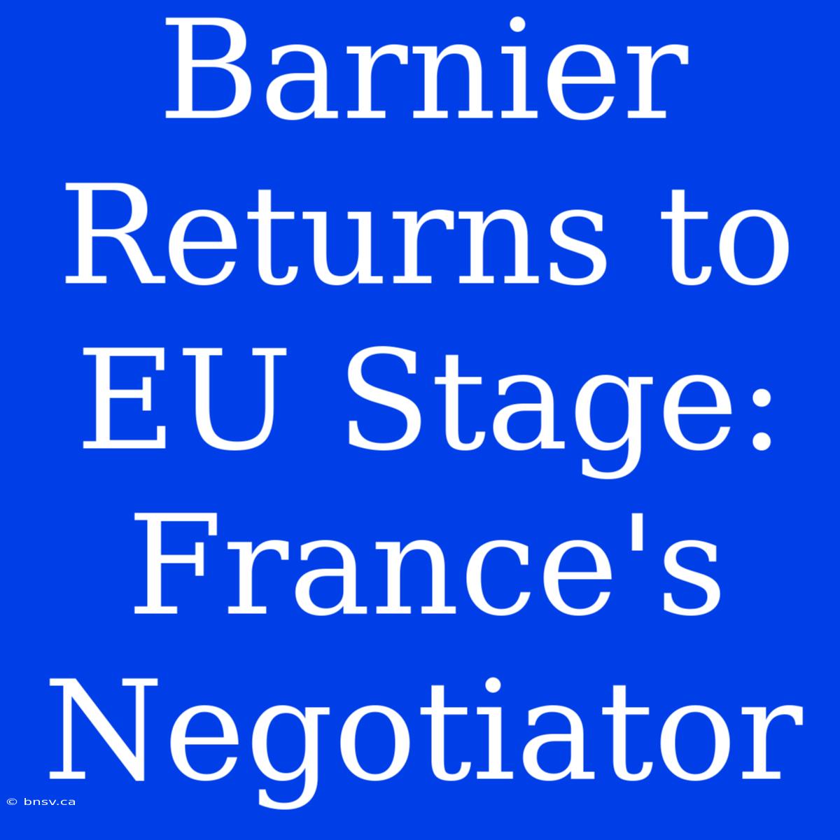 Barnier Returns To EU Stage: France's Negotiator