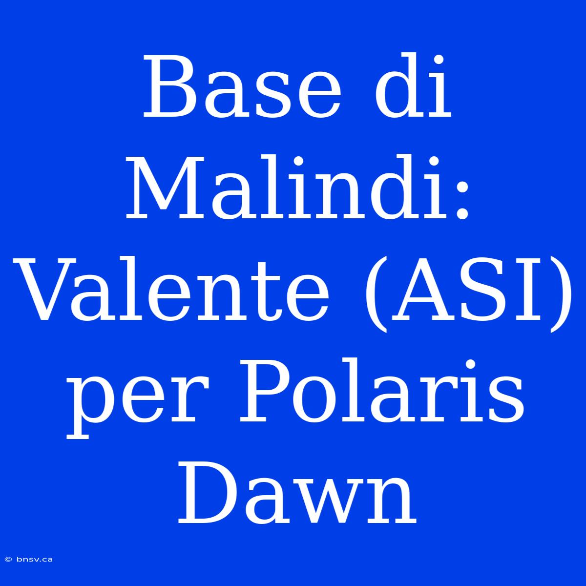 Base Di Malindi: Valente (ASI) Per Polaris Dawn