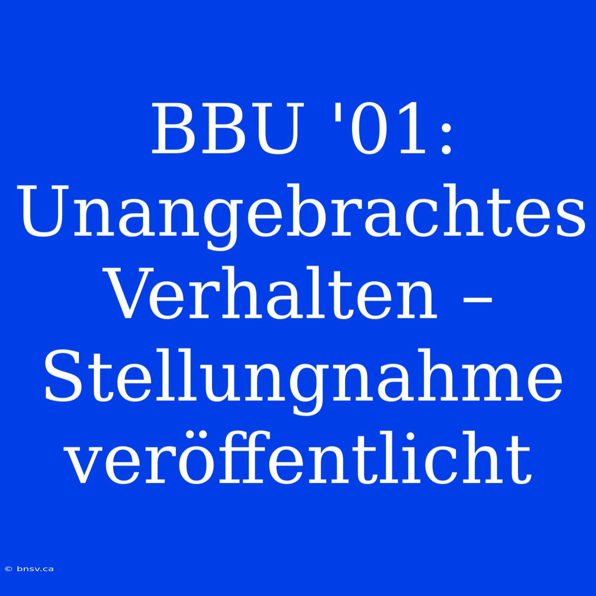 BBU '01: Unangebrachtes Verhalten – Stellungnahme Veröffentlicht