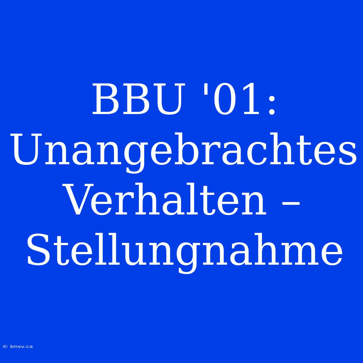 BBU '01: Unangebrachtes Verhalten – Stellungnahme