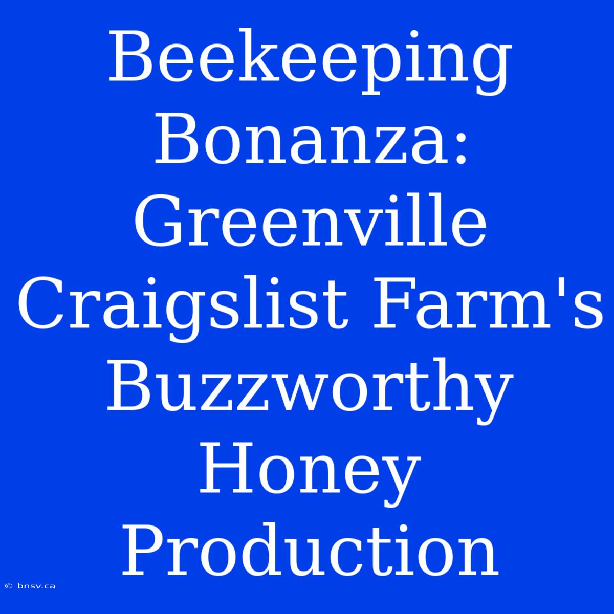 Beekeeping Bonanza: Greenville Craigslist Farm's Buzzworthy Honey Production