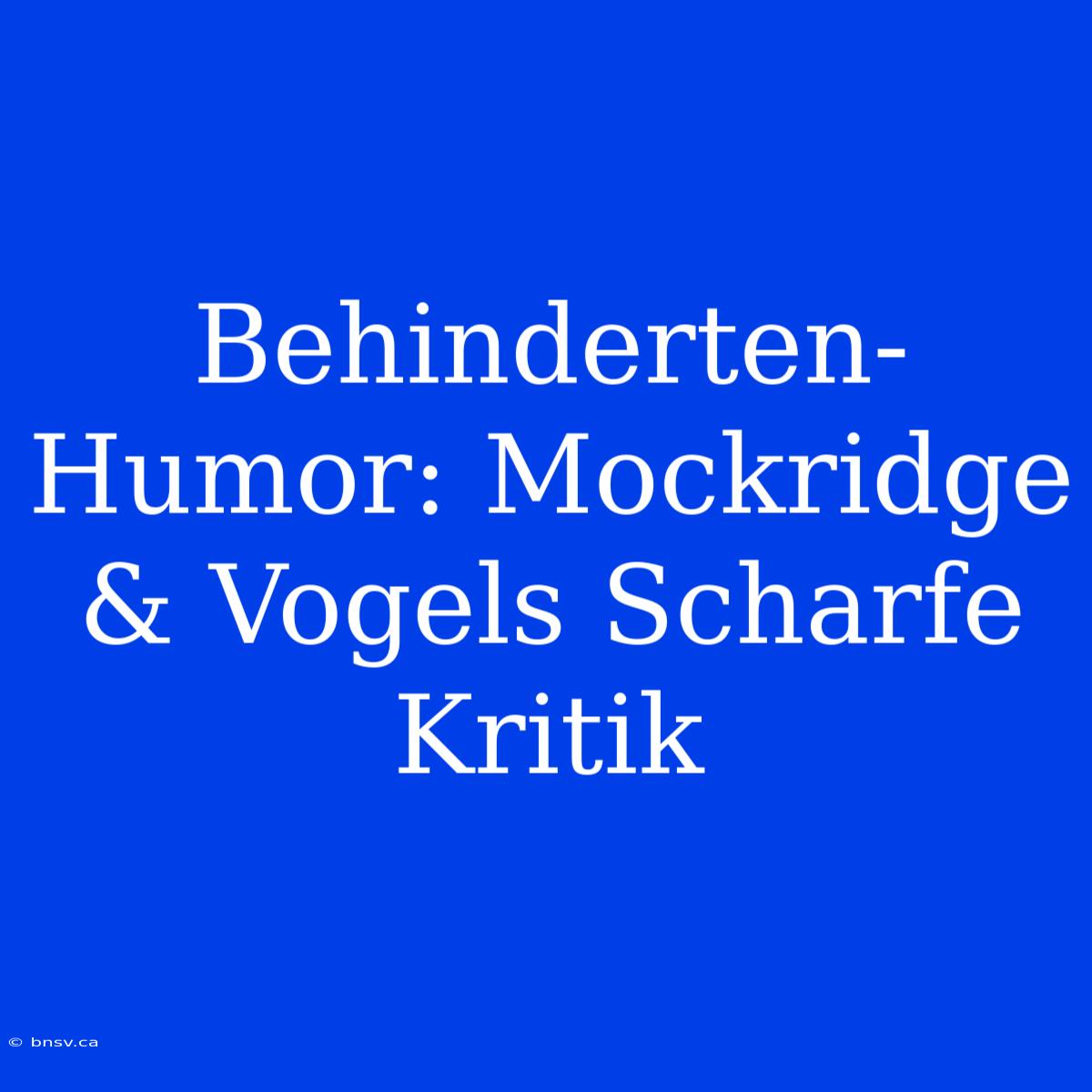 Behinderten-Humor: Mockridge & Vogels Scharfe Kritik