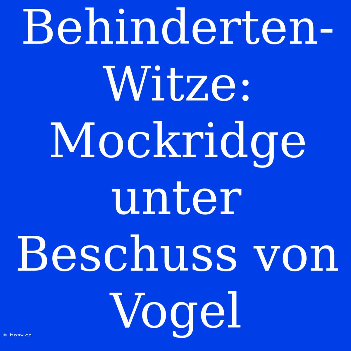 Behinderten-Witze: Mockridge Unter Beschuss Von Vogel