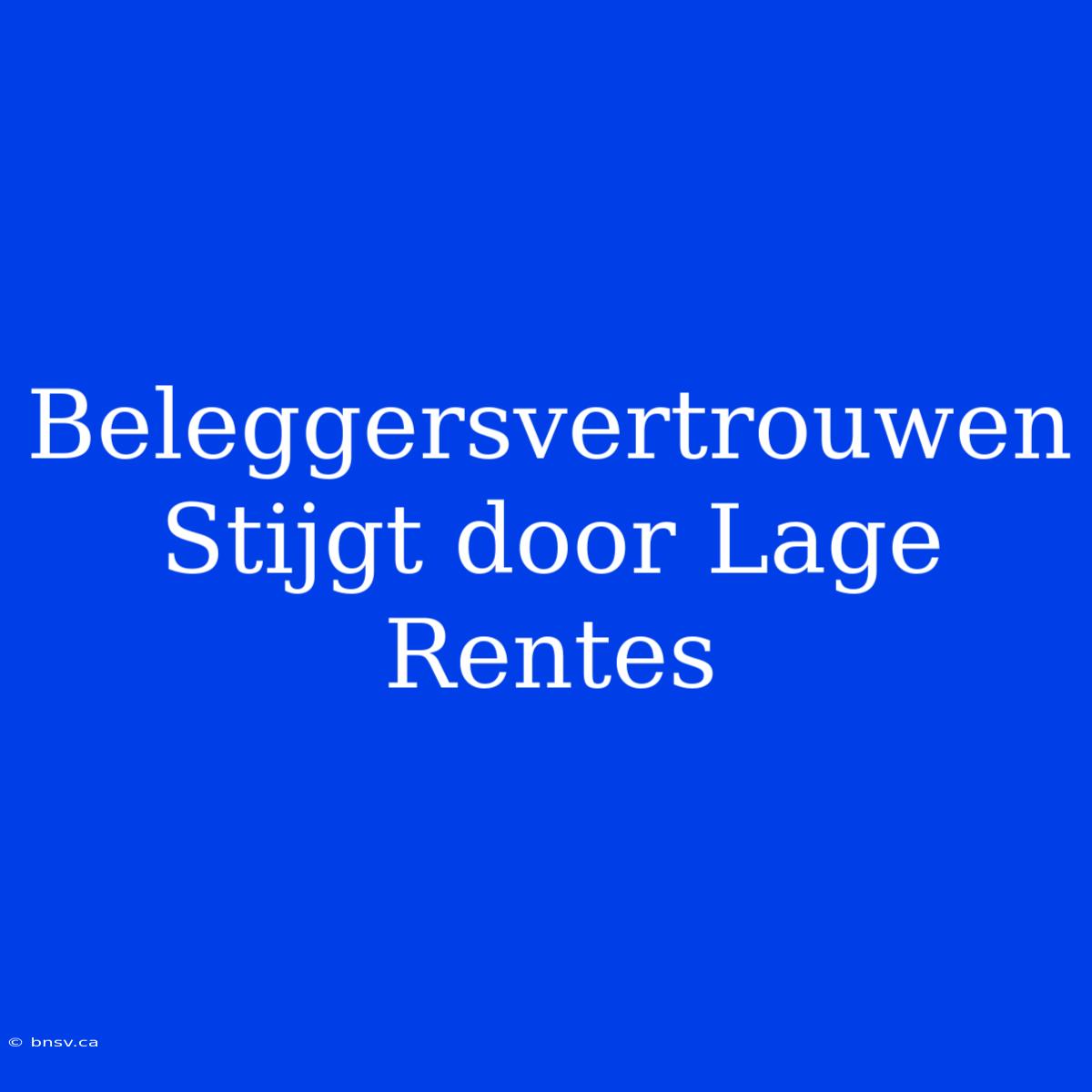 Beleggersvertrouwen Stijgt Door Lage Rentes