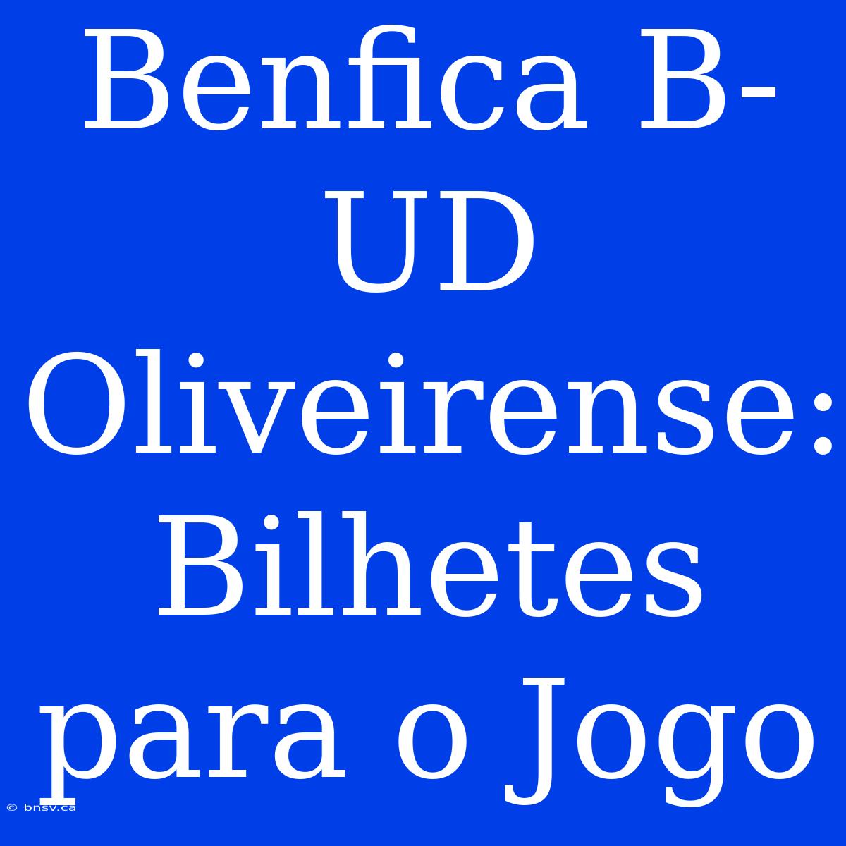 Benfica B-UD Oliveirense: Bilhetes Para O Jogo